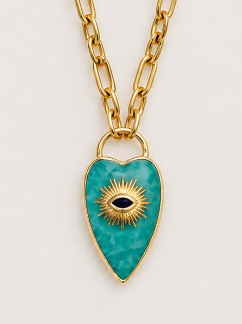 New! Turquoise Gold Evil Eye Pendant Necklace NWOT 1004
